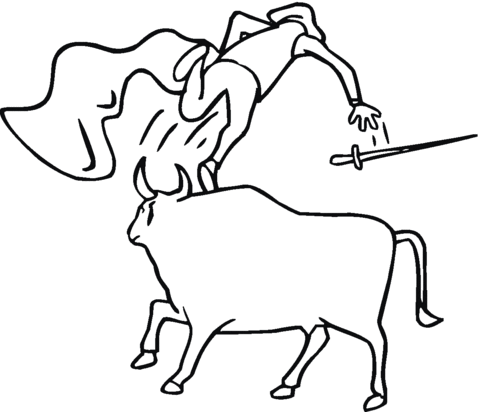 Bullfighter Runs Away Coloring Page